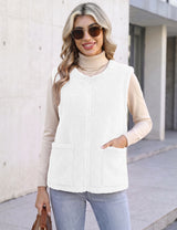 LOMON Womens Fuzzy Fleece Vest Warm Sleeveless Zip-Up Sherpa Jacket
