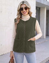 LOMON Womens Fuzzy Fleece Vest Warm Sleeveless Zip-Up Sherpa Jacket