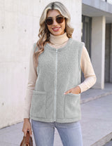 LOMON Womens Fuzzy Fleece Vest Warm Sleeveless Zip-Up Sherpa Jacket