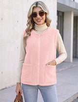 LOMON Womens Fuzzy Fleece Vest Warm Sleeveless Zip-Up Sherpa Jacket