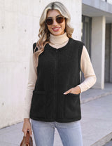 LOMON Womens Fuzzy Fleece Vest Warm Sleeveless Zip-Up Sherpa Jacket