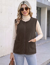 LOMON Womens Fuzzy Fleece Vest Warm Sleeveless Zip-Up Sherpa Jacket