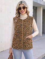 LOMON Womens Fuzzy Fleece Vest Warm Sleeveless Zip-Up Sherpa Jacket