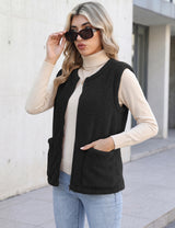 LOMON Womens Fuzzy Fleece Vest Warm Sleeveless Zip-Up Sherpa Jacket