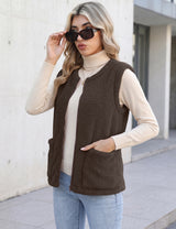 LOMON Womens Fuzzy Fleece Vest Warm Sleeveless Zip-Up Sherpa Jacket