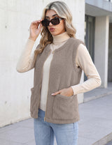 LOMON Womens Fuzzy Fleece Vest Warm Sleeveless Zip-Up Sherpa Jacket