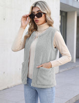 LOMON Womens Fuzzy Fleece Vest Warm Sleeveless Zip-Up Sherpa Jacket
