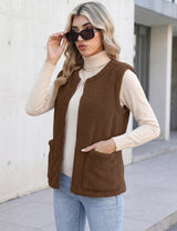 LOMON Womens Fuzzy Fleece Vest Warm Sleeveless Zip-Up Sherpa Jacket
