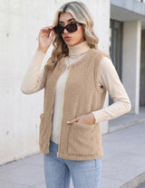 LOMON Womens Fuzzy Fleece Vest Warm Sleeveless Zip-Up Sherpa Jacket